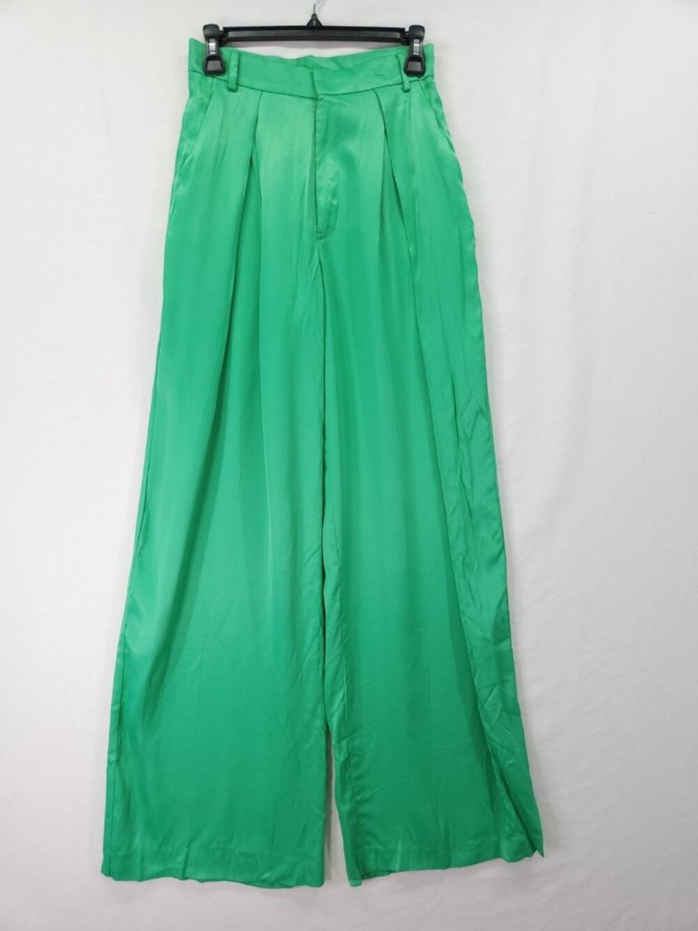 Zara Womens Pants Size XS (26x33) Green Satin Wide Leg Pleated Flowy Palazzo